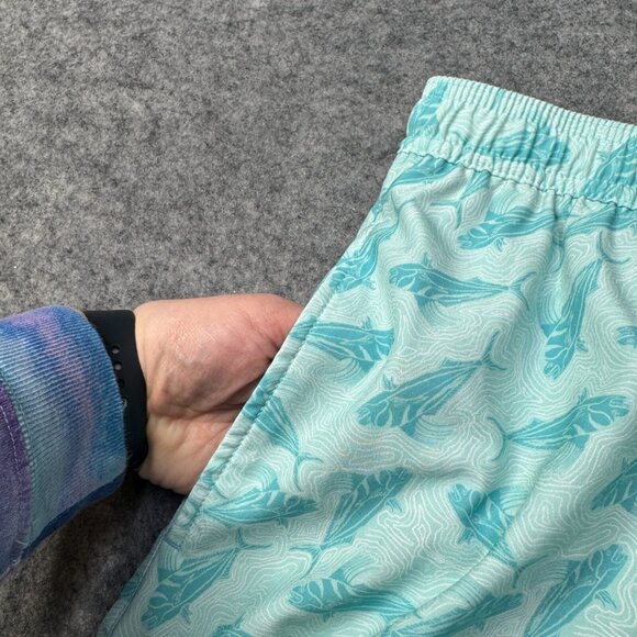 Huk Swim Trunks Mens XL Blue Teal Stretch Drawstring Beach Fish Shark Pockets - Picture 5 of 10
